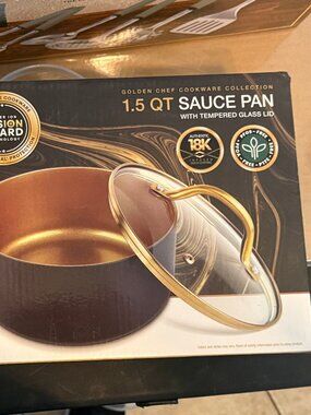 PARINI 18K Golden Chef Black Gold Non-Stick Saucepan 1.5qt Tempered Glass Lid